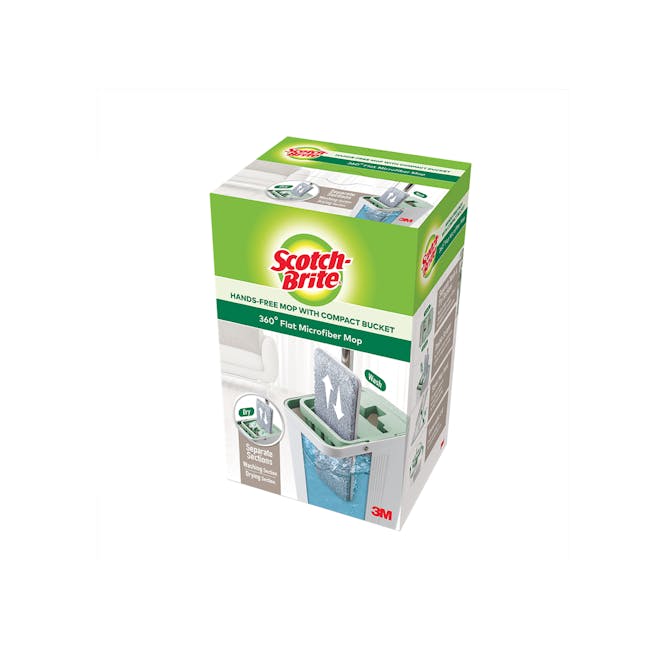3M™ Scotch-Brite™ Compact Hands-Free Flat Mop with Bucket - 1 - Hands-free mop with compact bucket, 360° flat microfiber