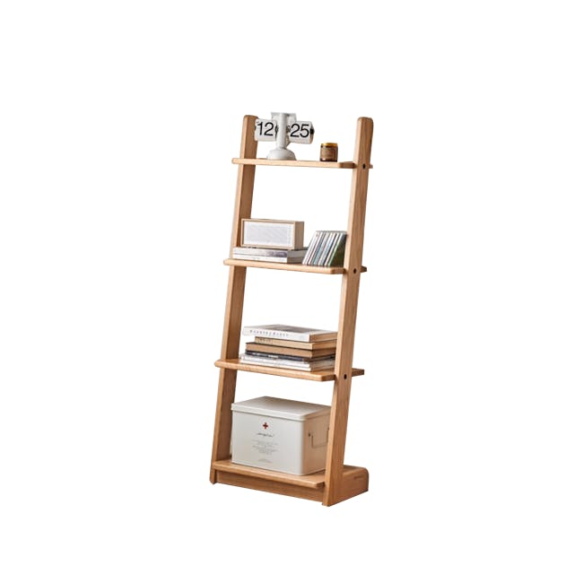 Hibana Leaning Display Bookshelf 0.5m - Oak - 1 - Wooden ladder, bookshelf, books, binders, small cabinet, medicine box
