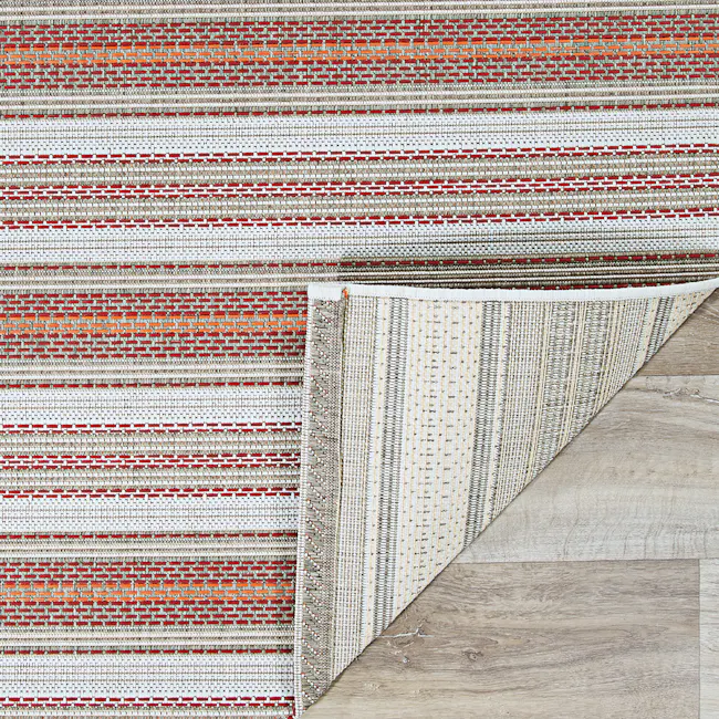 Marbella Flatwoven Rug - Coral Ivory Pewter (3 Sizes) - 5 - Multicolored woven rug, textured design, vibrant stripes