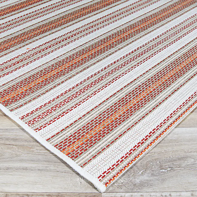 Marbella Flatwoven Rug - Coral Ivory Pewter (3 Sizes) - 3 - Striped rug, woven pattern, colorful stripes, abstract design
