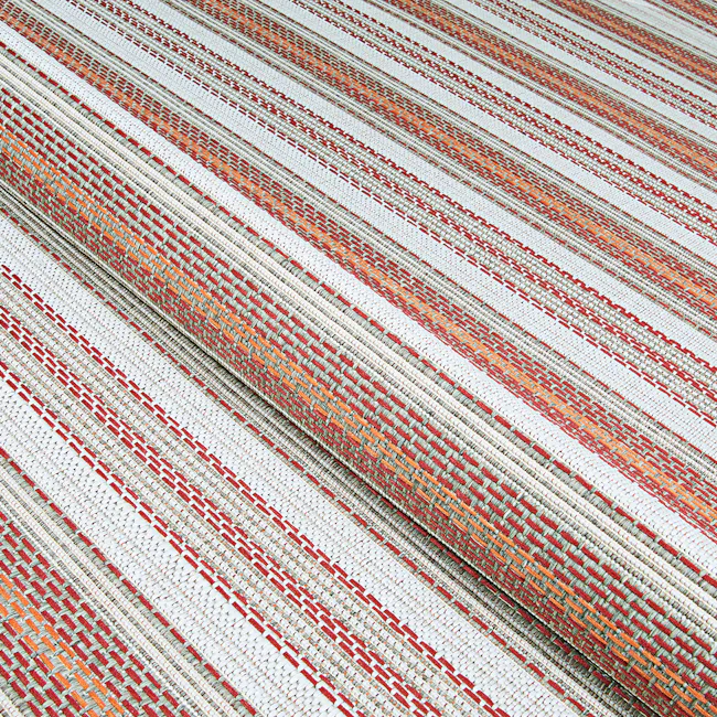 Marbella Flatwoven Rug - Coral Ivory Pewter (3 Sizes) - 6 - striped, woven, colorful, geometric, pattern, abstract, design