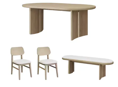 Catania Dining Table 1.8m with Catania Cushioned Bench 1.4m and 2 Catania Dining Chairs