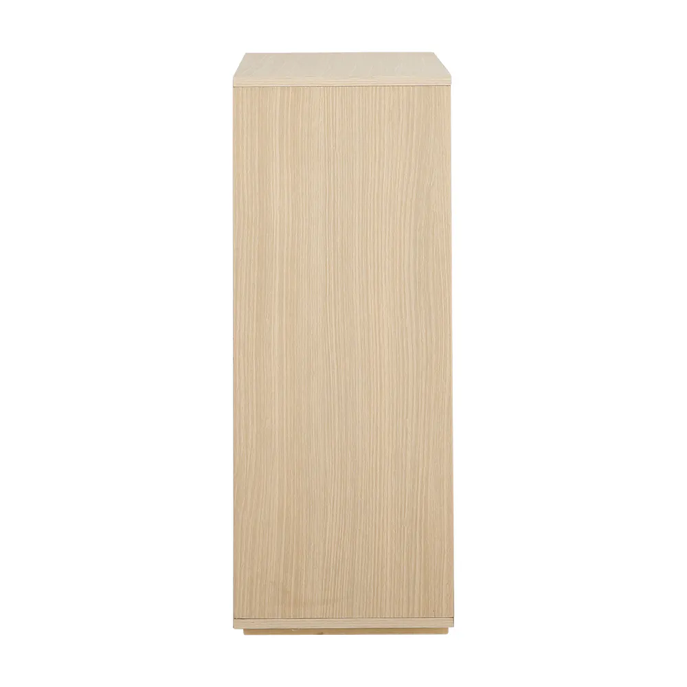 Maren Shoe Cabinet - 16 - Wooden cabinet with natural finish, minimalist design, light beige color, rectangular shape, tall