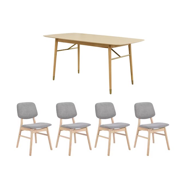Hagen Dining Table 1.6m in Oak with 4 Conrad Dining Chairs in Grey - 0