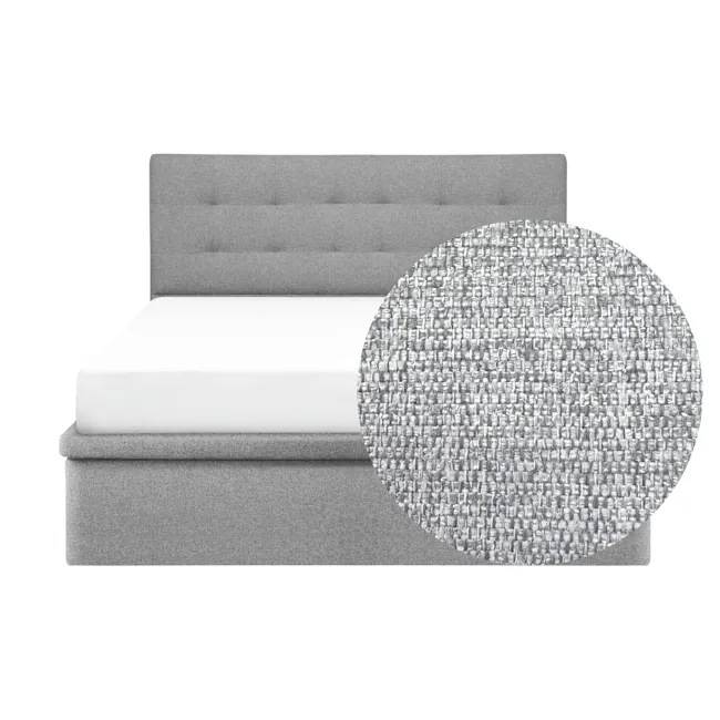 ESSENTIALS Queen Headboard Storage Bed - Pebble (Eco Clean Fabric) - 1 - Grey upholstered headboard, white mattress