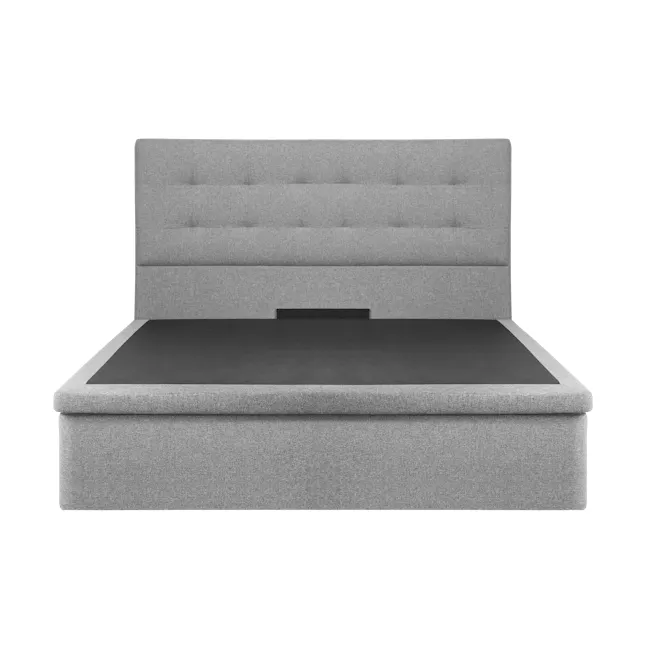 ESSENTIALS Queen Headboard Storage Bed - Pebble (Eco Clean Fabric) - 2 - Modern upholstered sofa, minimalist design, gray