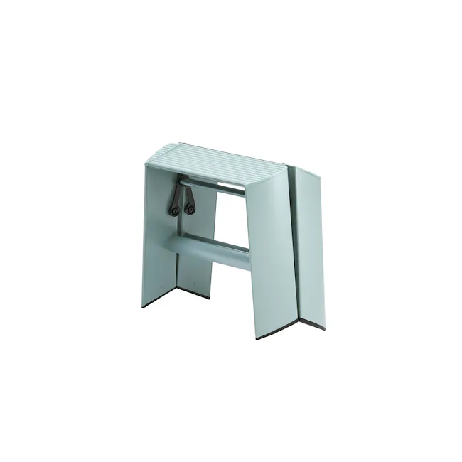 Hasegawa Lucano Aluminium 1 Step Stool - Dusty Mint - 2 - Modern minimalist desk, sleek metal frame, light blue color