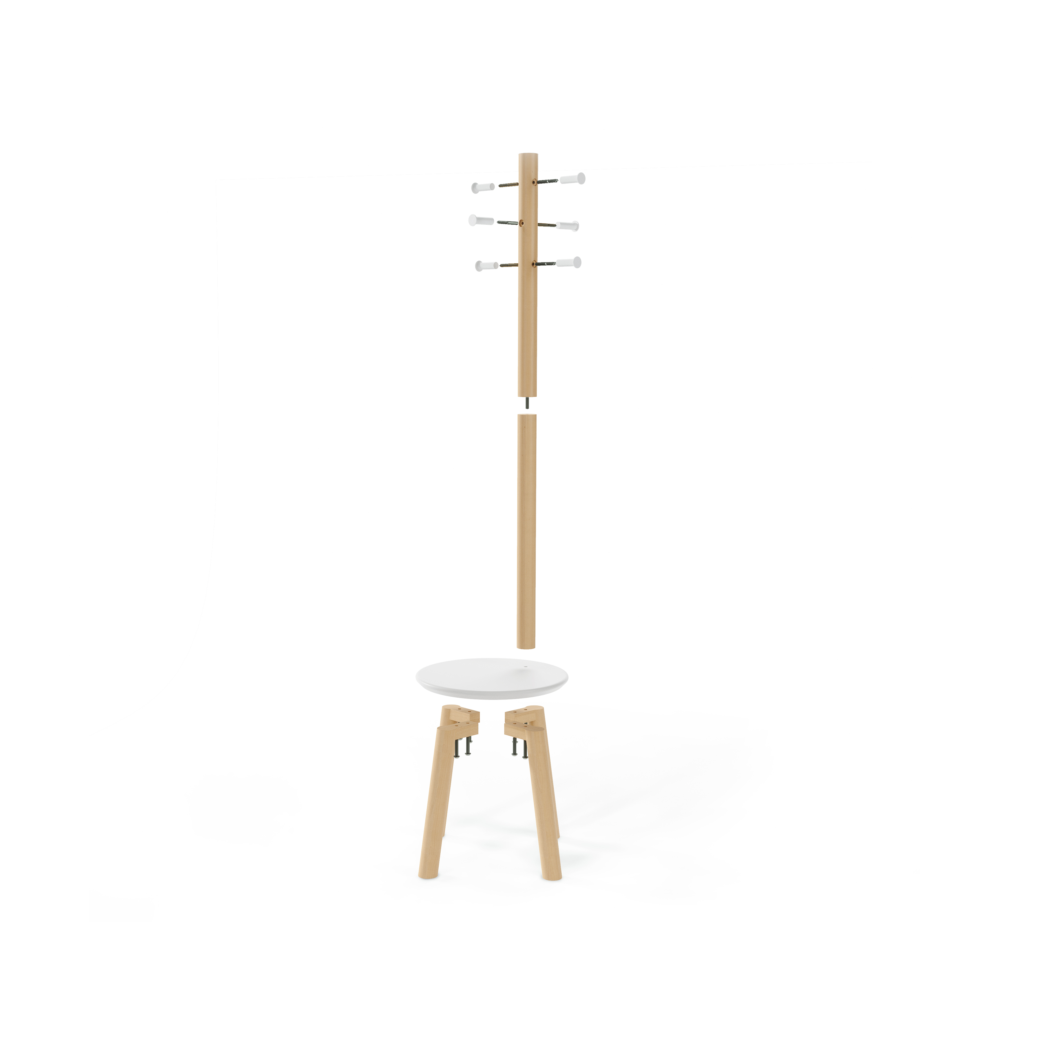 Pillar Coat Rack with Stool White, Natural, Umbra Home Accents