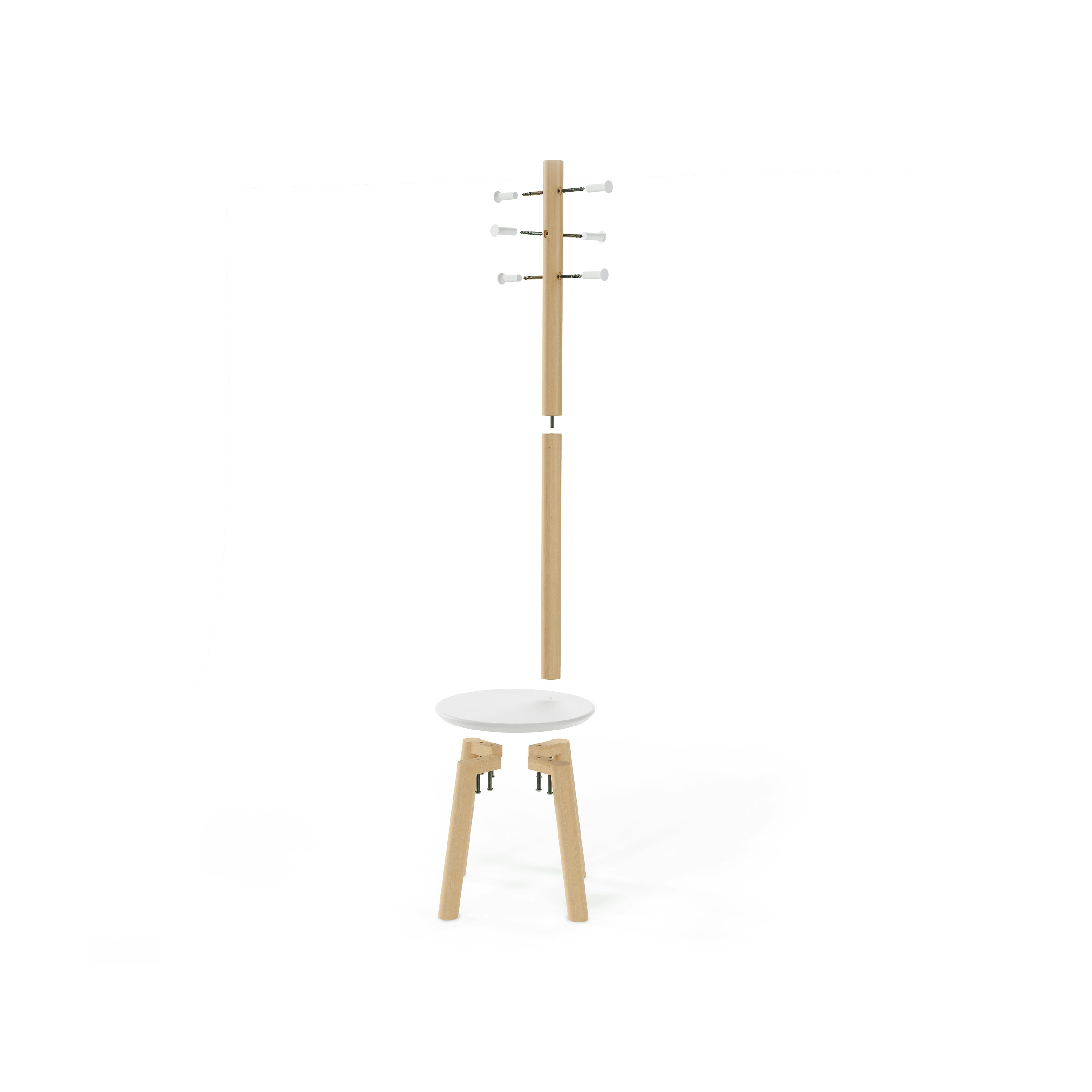 Pillar Coat Rack with Stool White, Natural, Umbra Home Accents HipVan