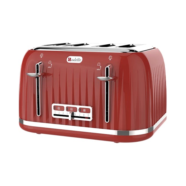 Odette Jukebox 4-Slice Bread Toaster - Red - 1 - Red toaster with sleek design, stainless steel accents, control panel with