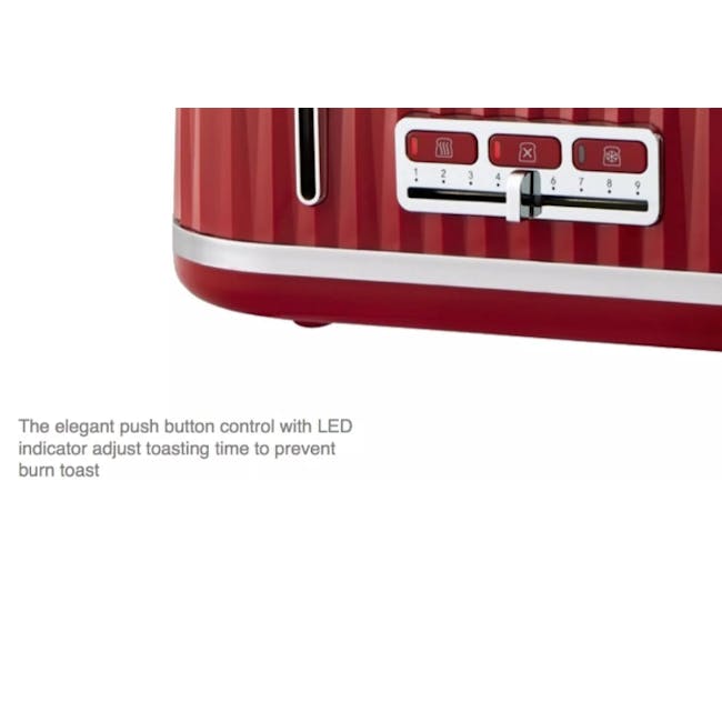Odette Jukebox 4-Slice Bread Toaster - Red - 5 - Elegant push button control, LED indicator, adjustable toasting time