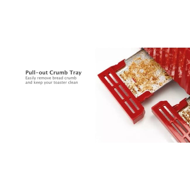 Odette Jukebox 4-Slice Bread Toaster - Red - 6 - Red pull-out tray, bread crumbs, easy to clean, toaster maintenance