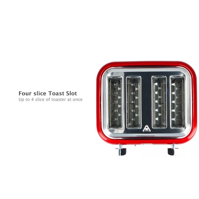 Odette Jukebox 4-Slice Bread Toaster - Red - 4 - Red toaster with four slice slots, up to 4 slices of toast at once, sleek