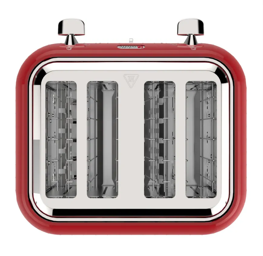 Odette Jukebox 4-Slice Bread Toaster - Red - 9 - Red toaster with sleek design, stainless steel construction, multiple