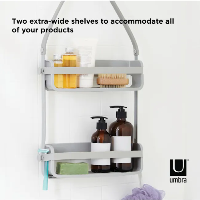 Flex Shower Caddy - Grey - 8 - shelves, extra-wide, bathroom, products, organization, storage, wall-mounted, soap