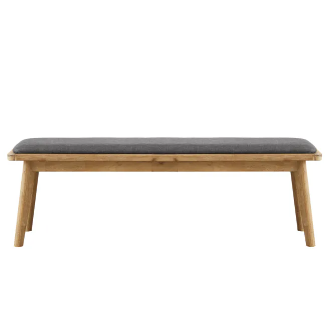 Todd Cushioned Bench 1.5m - 3 - Wooden bench with gray cushion, minimalist design, natural wood finish, sturdy legs, simple
