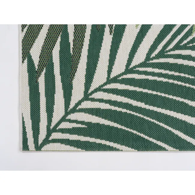 Star Flatwoven Rug - Botanica (3 Sizes) - 3 - Green and white woven fabric, intricate pattern, textured surface, natural