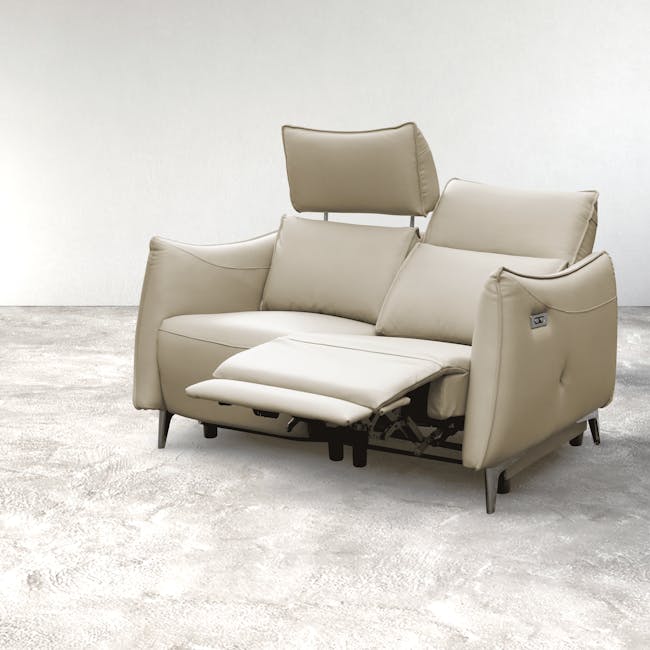 Cole 2 Seater Recliner Sofa - Beige (Genuine Cowhide + Faux Leather) - 1