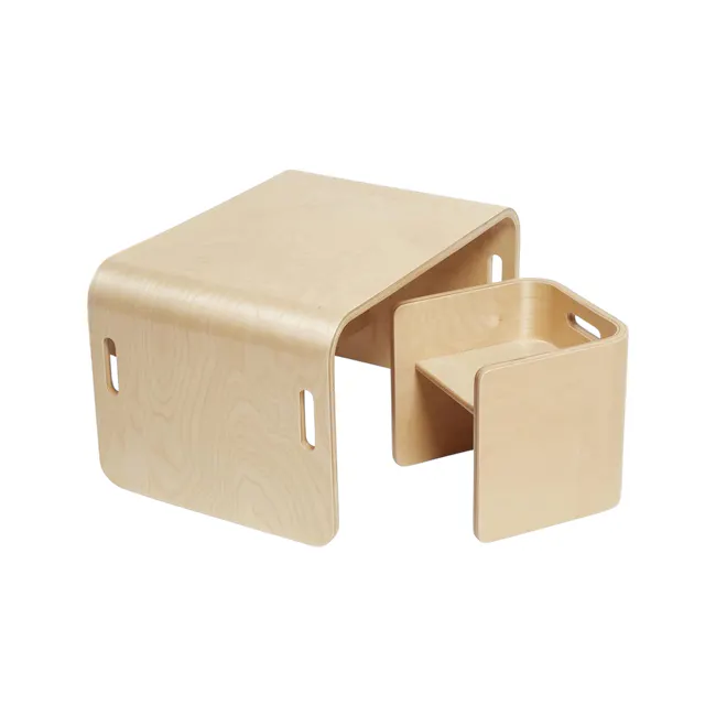 Aiden Kids Table Set - Single Chair - 1 - Wooden side table with integrated storage, minimalist design, natural wood finish