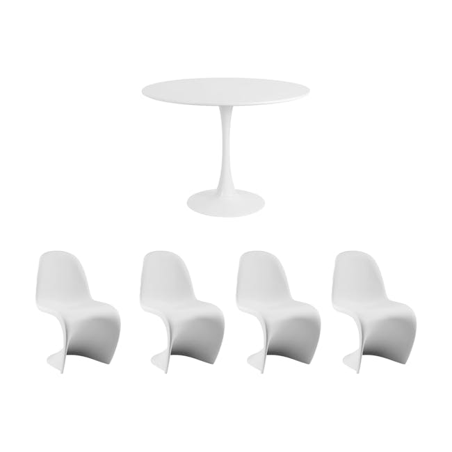 Carmen Round Dining Table 1m in White with 4 Floris Chairs in White - 0