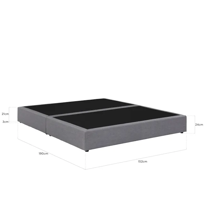 ESSENTIALS Queen Box Bed - Grey (Fabric) - 5 - Grey upholstered sofa, 21 cm deep, 3 cm thick, 190 cm total length, 152 cm