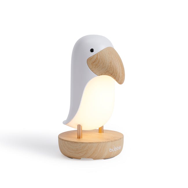 Bubble Toucan Night Light - 3 - Bird-shaped table lamp with wooden elements, white and wooden finish, soft glow, modern