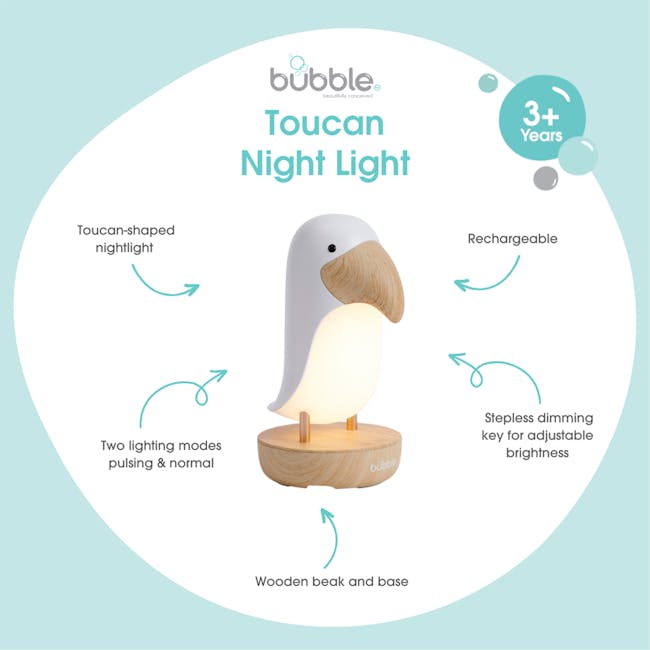 Bubble Toucan Night Light - 5 - Toucan-shaped, night light, two lighting modes, pulsing & normal, stepless dimming key