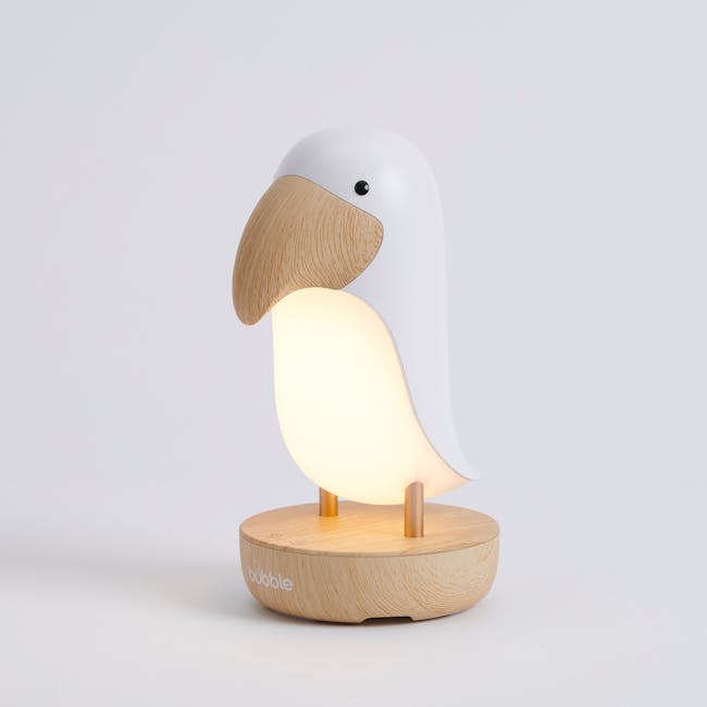 Bubble Toucan Night Light - 10 - Wooden bird lamp, minimalist design, soft glow, modern decor, round base, wooden texture
