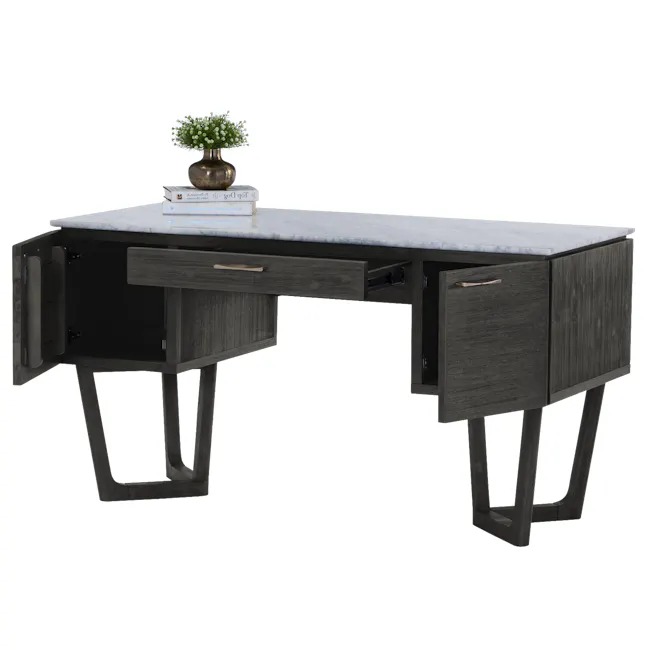 (As-Is) Carson Marble Study Table 1.4m - 19 - modern workspace, contemporary desk, dark wood desk, minimalist design, open