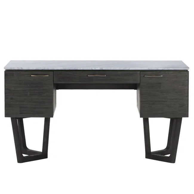 (As-Is) Carson Marble Study Table 1.4m - 20 - Dark wood desk with marble top, minimalist design, sleek lines, modern