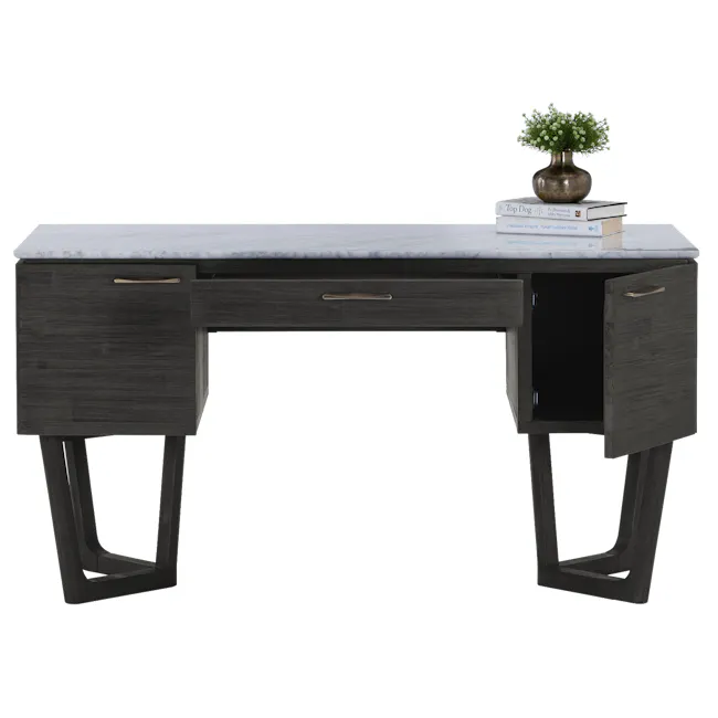 (As-Is) Carson Marble Study Table 1.4m - 21 - modern workspace, contemporary desk, dark wood desk, minimalist design