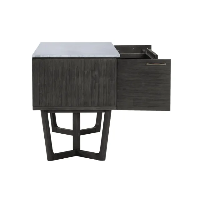 (As-Is) Carson Marble Study Table 1.4m - 23 - Dark wood desk with marble top, sleek kitchen island, modern cabinetry