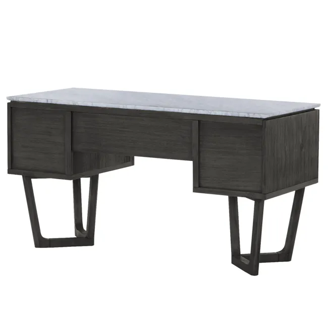 (As-Is) Carson Marble Study Table 1.4m - 24 - Modern minimalist dining table with marble top and wooden legs, sleek design