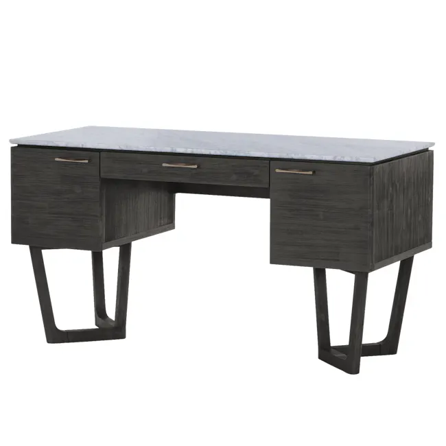 (As-Is) Carson Marble Study Table 1.4m - 1 - Dark wood desk with marble top, minimalist design, modern aesthetic, sleek