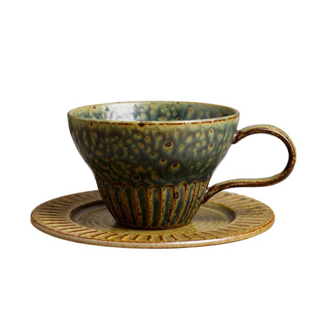 Koda Ceramic Coffee Cup & Saucer - Olive Green - 0