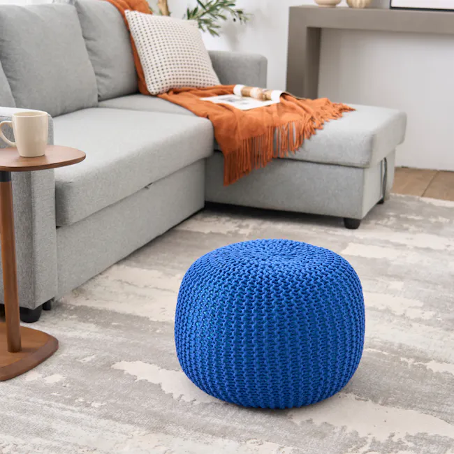 Moana Knitted Pouf - Cobalt Blue - 2