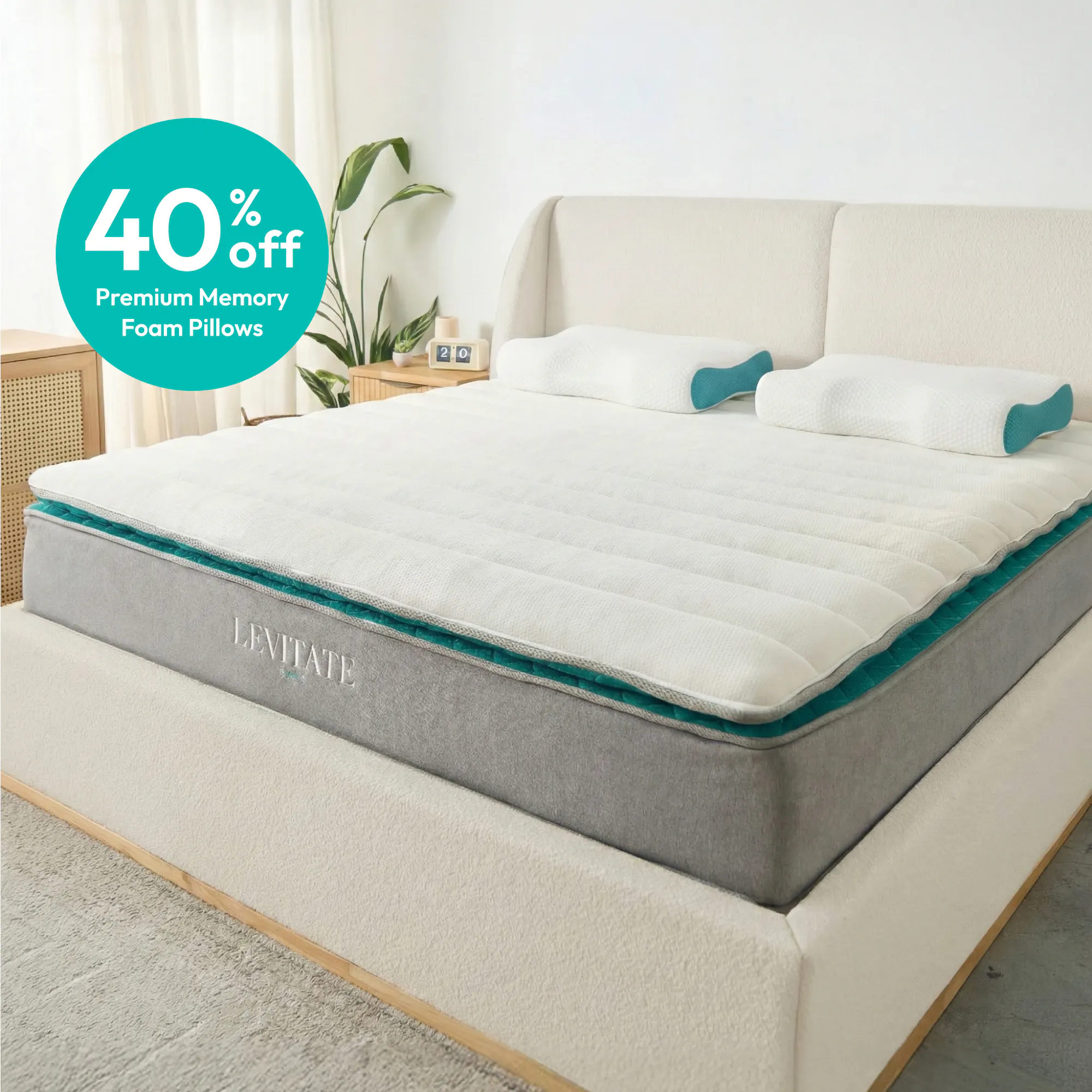 LEVITATE Mattress + 40% off Premium Memory Foam Pillows