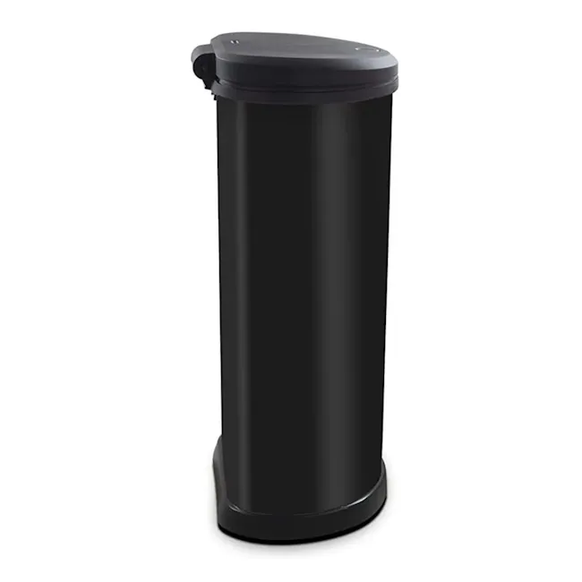 Deco Push Bin 40L - Black - 6 - Sleek, modern black cylindrical trash can with matte finish, Ergonomic design with