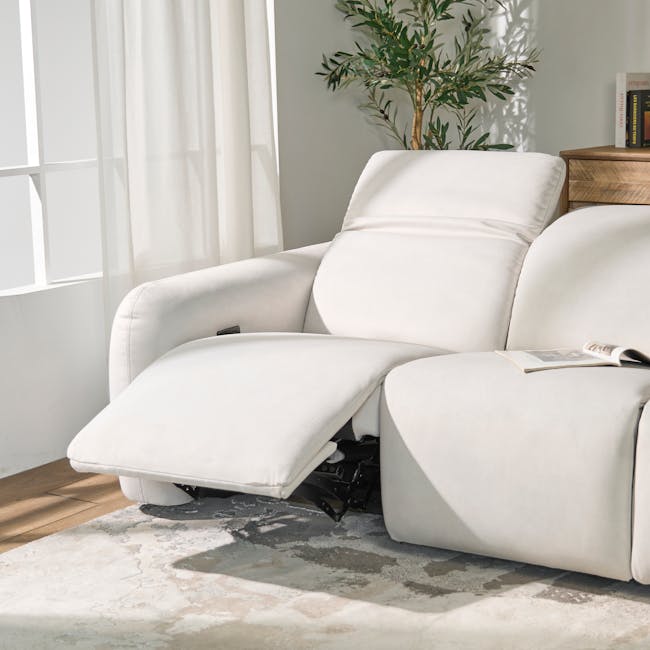 Harmony 2 Seater Power Recliner Sofa - Pearl River (Scratch Resistant) - Zero Wall - 2 - White modern sofa, soft lighting