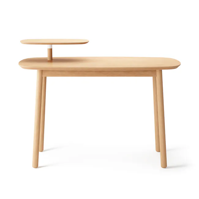 (As-is) Swivo Table 1.2m - Natural - 11 - Light wooden table, minimalist design, round top, two-tiered table, simple
