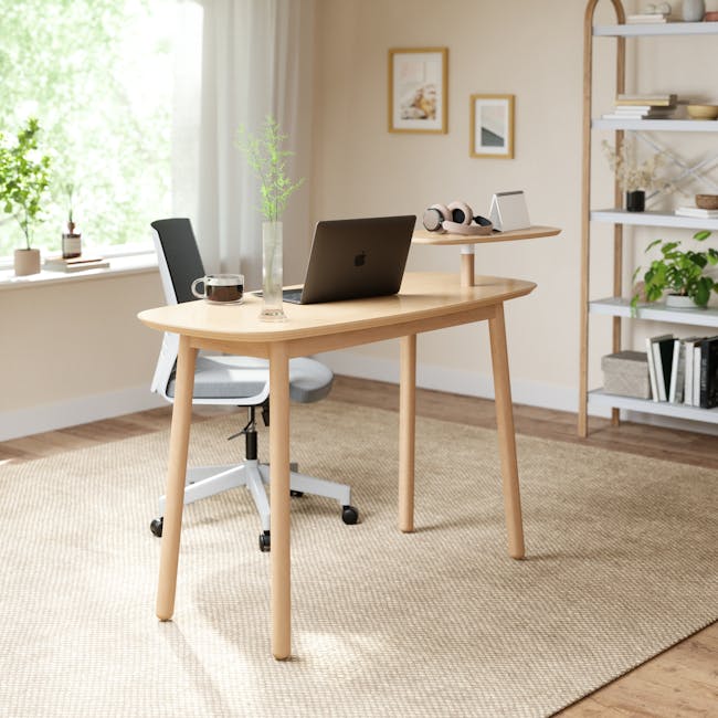 Swivo Table 1.2m - Natural with Damien Mid Back Office Chair - Black (Waterproof) - 2