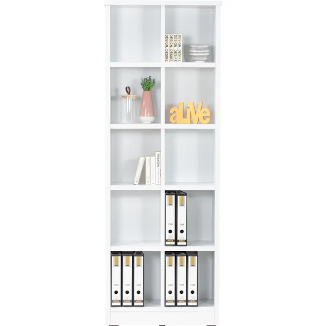 Harry 2x5 Shelving Unit - White - 3 - White bookshelf, minimalist design, neatly organized, white shelves, empty space