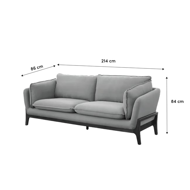 Tate 3 Seater Sofa - Slate - 14 - Grey upholstered sectional sofa, 86 cm seat cushion, 214 cm total length, 84 cm backrest