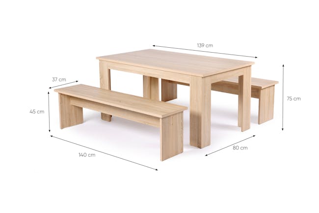 (As-is) Mila Dining Set - 1.4m Table and 2 Benches - 20