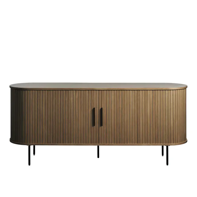 Nola Sideboard 1.8m - Walnut - 1 - Wooden table with black handles, modern design, cylindrical shape, brown wood finish