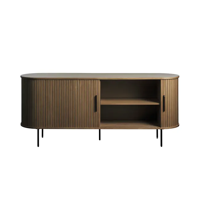 Nola Sideboard 1.8m - Walnut - 5 - Wooden cabinet with sleek design, minimalist interior, circular shape, dark wood finish