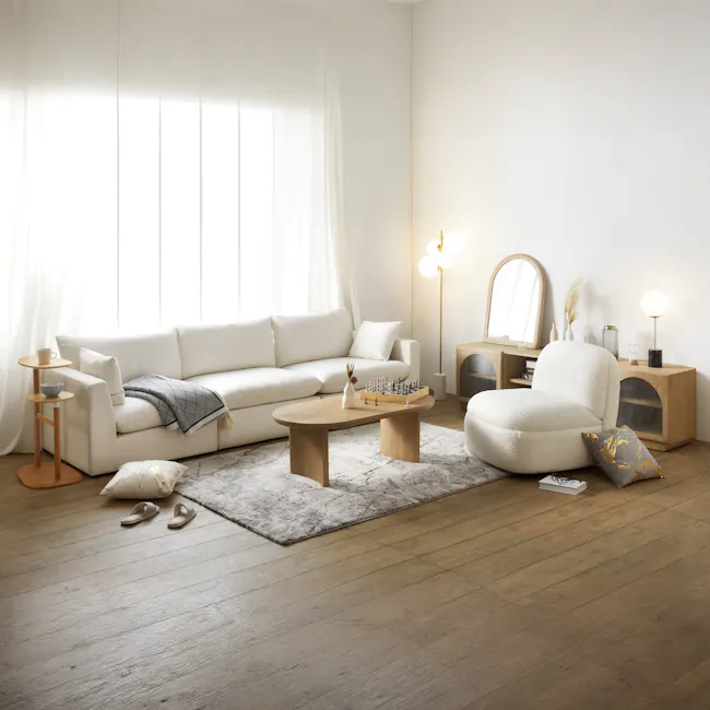 Catania Wall Mirror - 3 - White living room, modern furniture, cozy seating, minimalist decor, soft lighting, large window