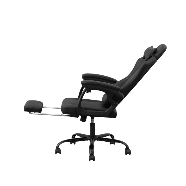 Zeus Gaming Chair with Footrest - Black (Faux Leather) - 6