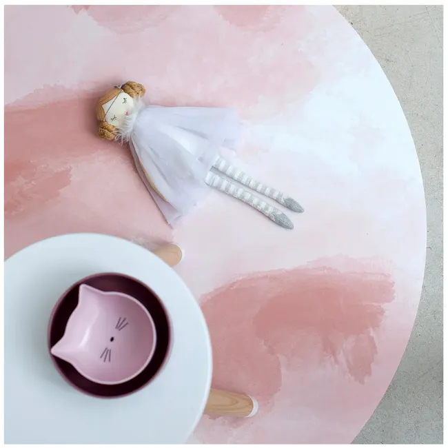 Toddlekind Prettier Round Splat Mat 1m - Sunrise - 2 - doll, dollhouse, white dress, wooden doll, pink background, soft