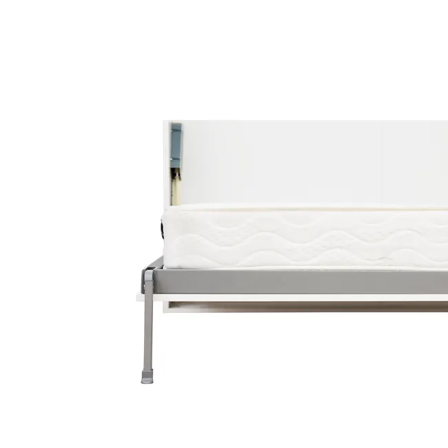 Llyod Super Single Vertical Wall Bed with Desk - White - 17 - White mattress with textured design, metal frame, minimalist